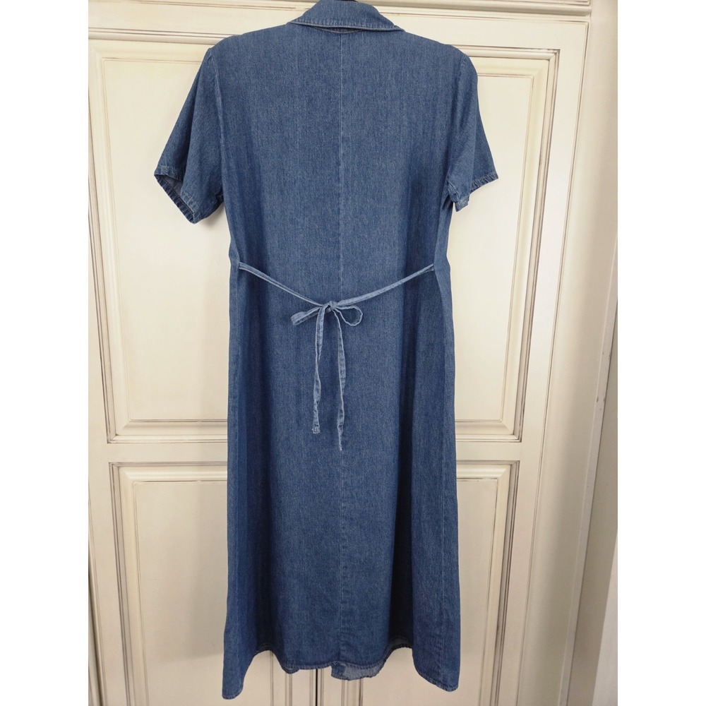 Vtg Denim Dress Women's 10p Pleated Button Up 90s Y2k Hunt Club Modest Teacher - Picture 2 of 10